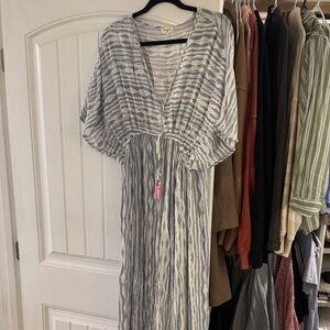 Cost Plus World Market Blue & White Striped V-Neck Maxi Dress